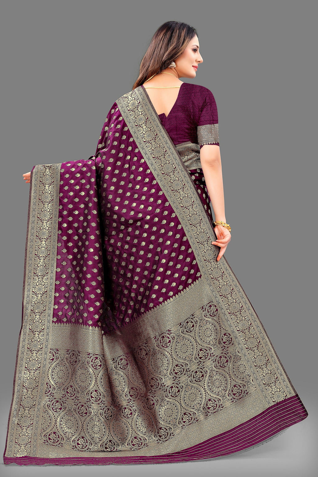Vedant Vastram Soft Litchi Silk Banarasi Silk Saree - Wine