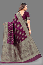 Vedant Vastram Soft Litchi Silk Banarasi Silk Saree - Wine