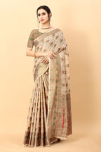 Vedant Vastram Soft Cotton Silk Kanjeevaram Saree - Beige - Distacart