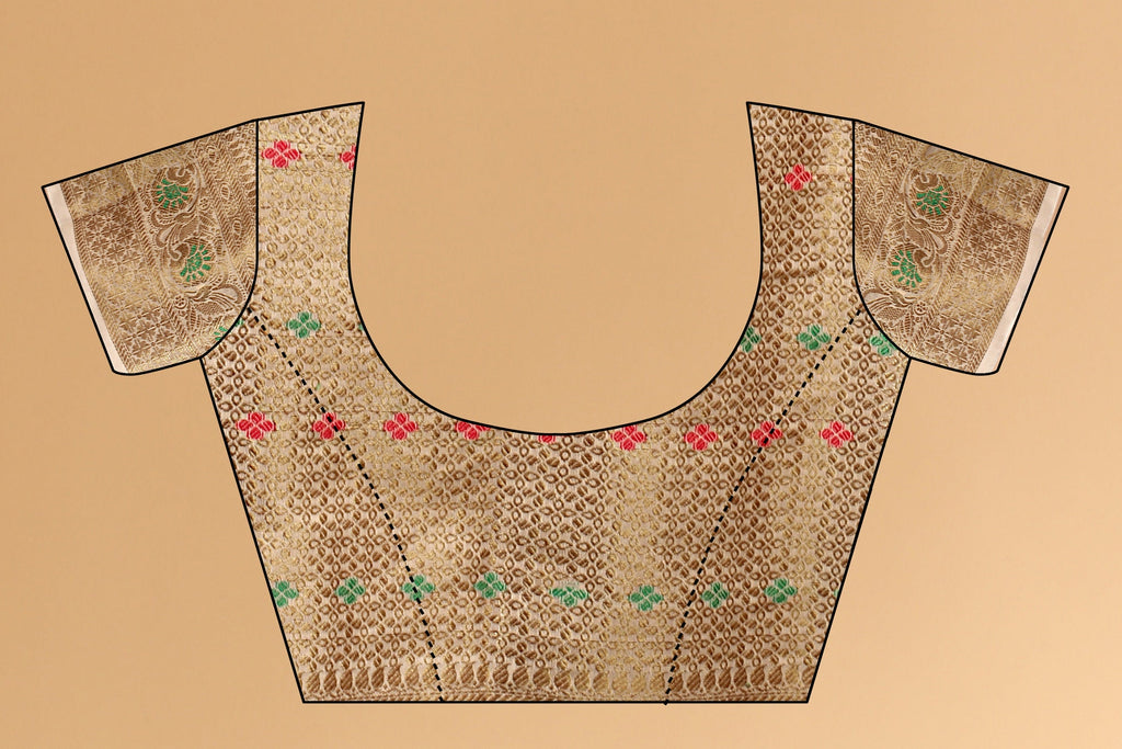 Vedant Vastram Soft Cotton Silk Kanjeevaram Saree - Beige - Distacart
