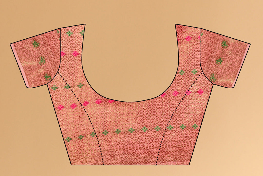 Vedant Vastram Soft Cotton Silk Kanjeevaram Saree - Peach - Distacart