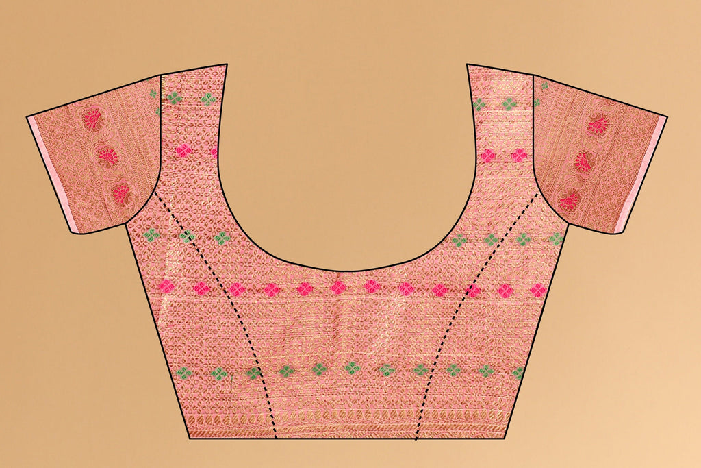 Vedant Vastram Soft Cotton Silk Kanjeevaram Saree - Pink - Distacart