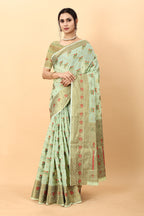 Vedant Vastram Soft Cotton Silk Kanjeevaram Saree - Pista - Distacart