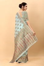 Vedant Vastram Soft Cotton Silk Kanjeevaram Saree - Turquoise - Distacart