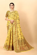 Vedant Vastram Soft Cotton Silk Kanjeevaram Saree - Yellow - Distacart
