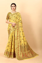 Vedant Vastram Soft Cotton Silk Kanjeevaram Saree - Yellow - Distacart