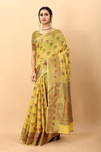 Vedant Vastram Soft Cotton Silk Kanjeevaram Saree - Yellow - Distacart