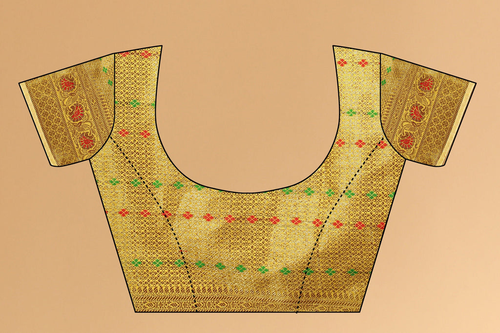 Vedant Vastram Soft Cotton Silk Kanjeevaram Saree - Yellow - Distacart