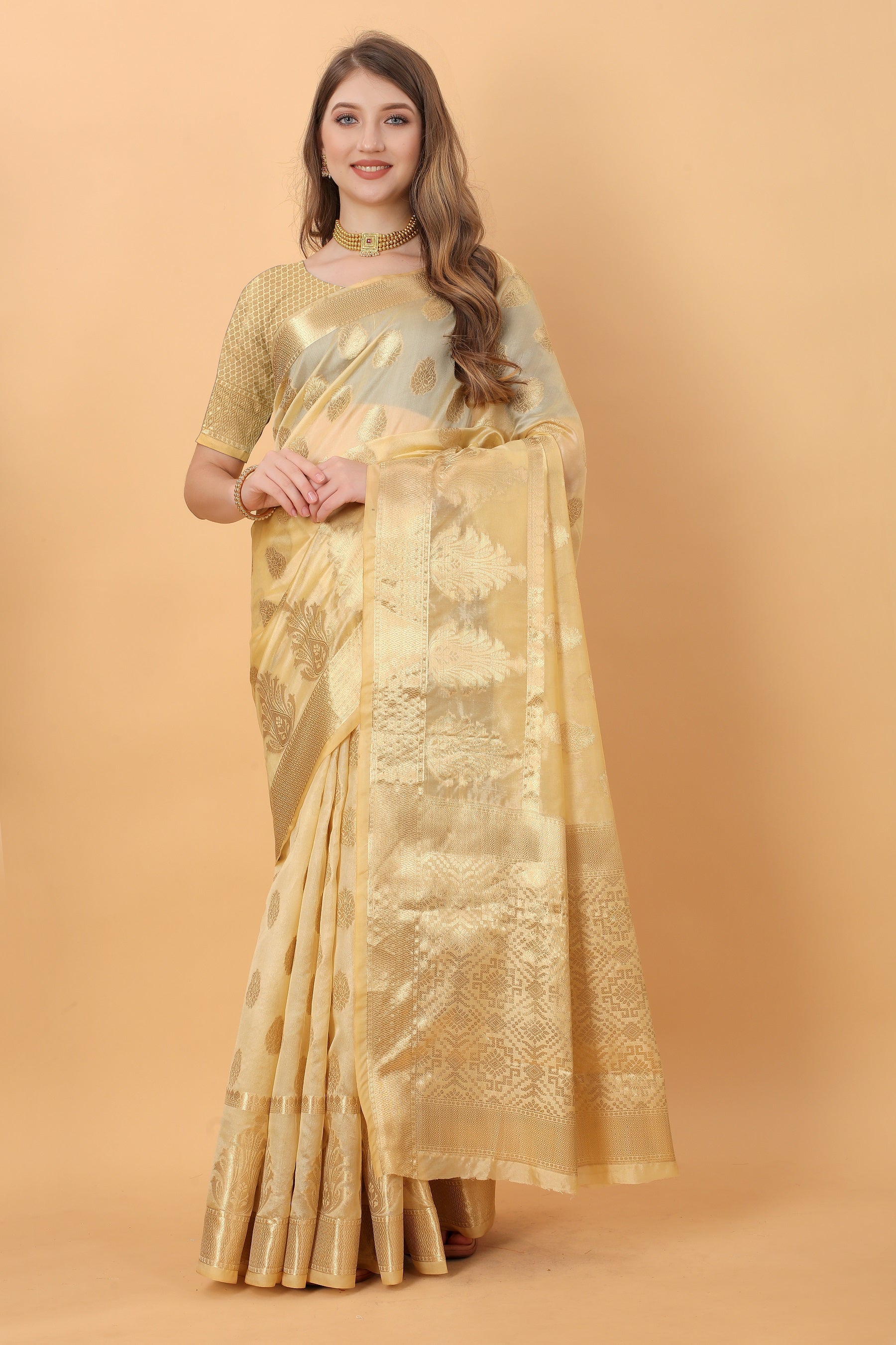 Vedant Vastram Organza Silk Banarasi Silk Saree - Gold