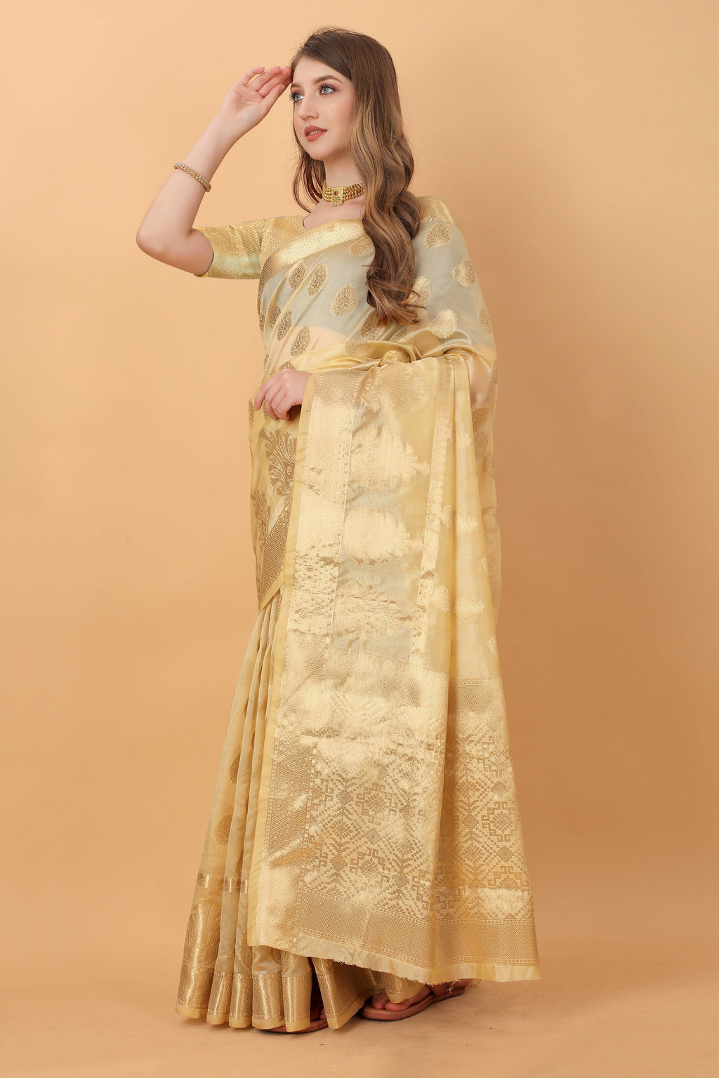 Vedant Vastram Organza Silk Banarasi Silk Saree - Gold