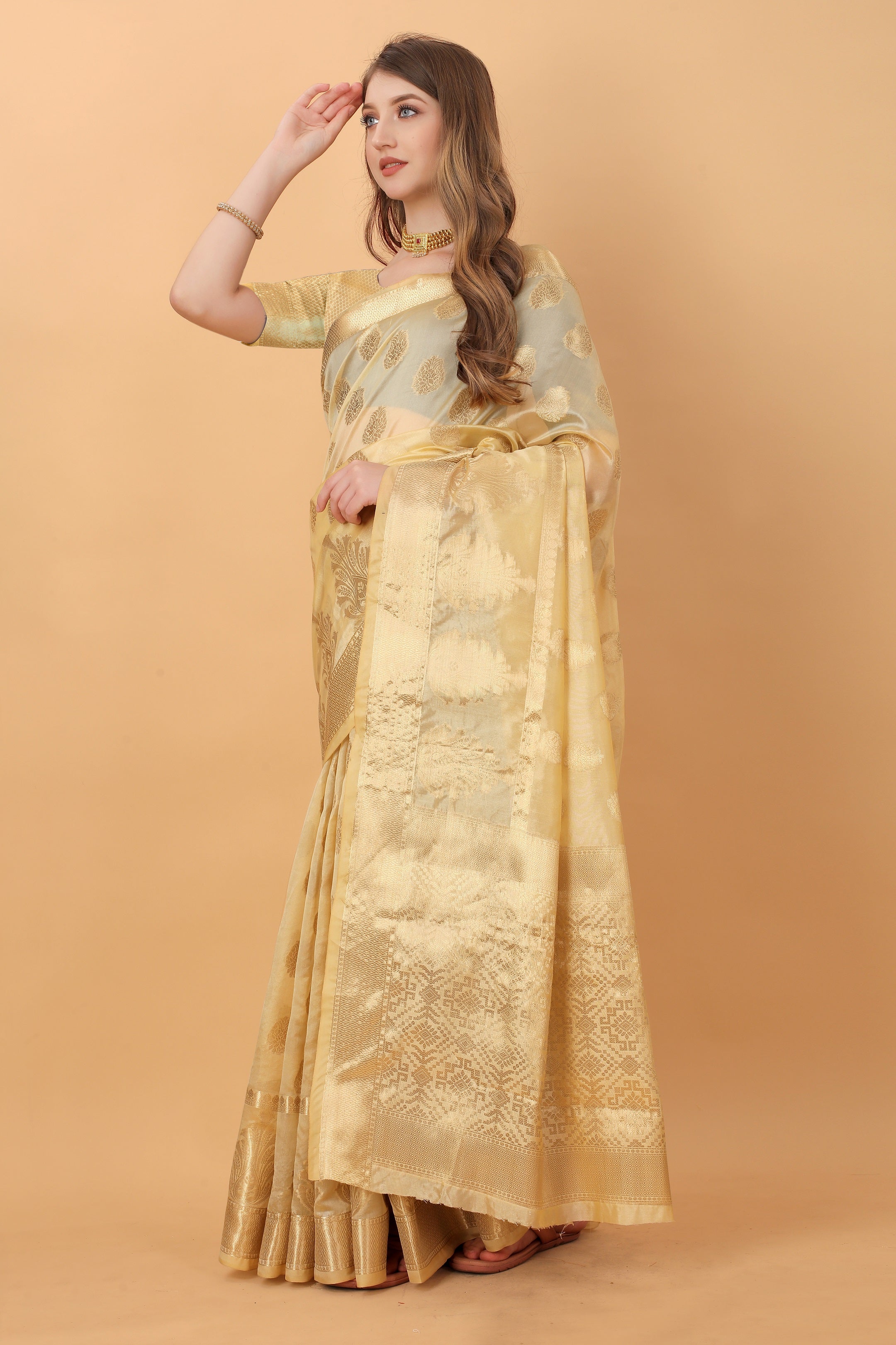 Vedant Vastram Organza Silk Banarasi Silk Saree - Gold