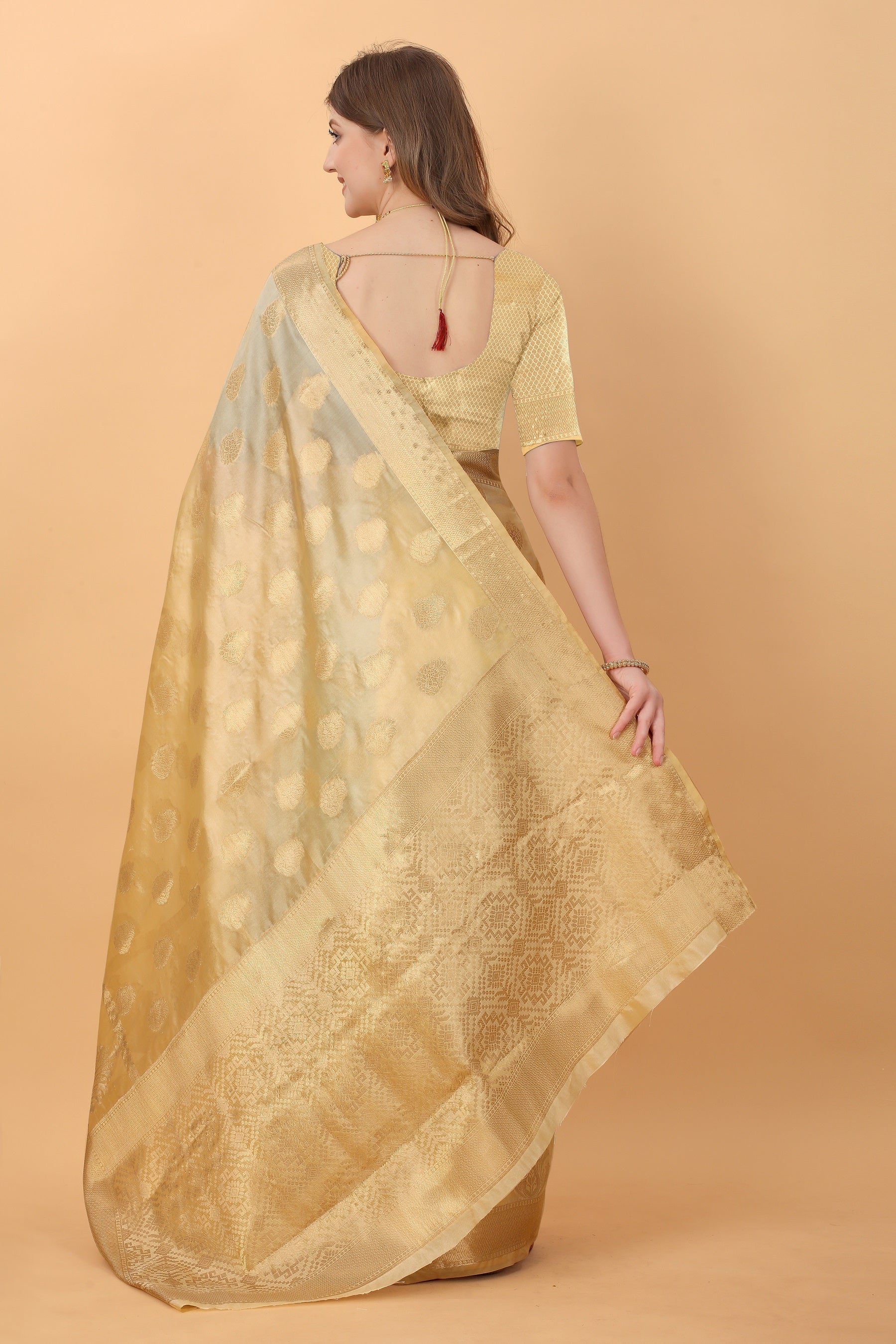 Vedant Vastram Organza Silk Banarasi Silk Saree - Gold
