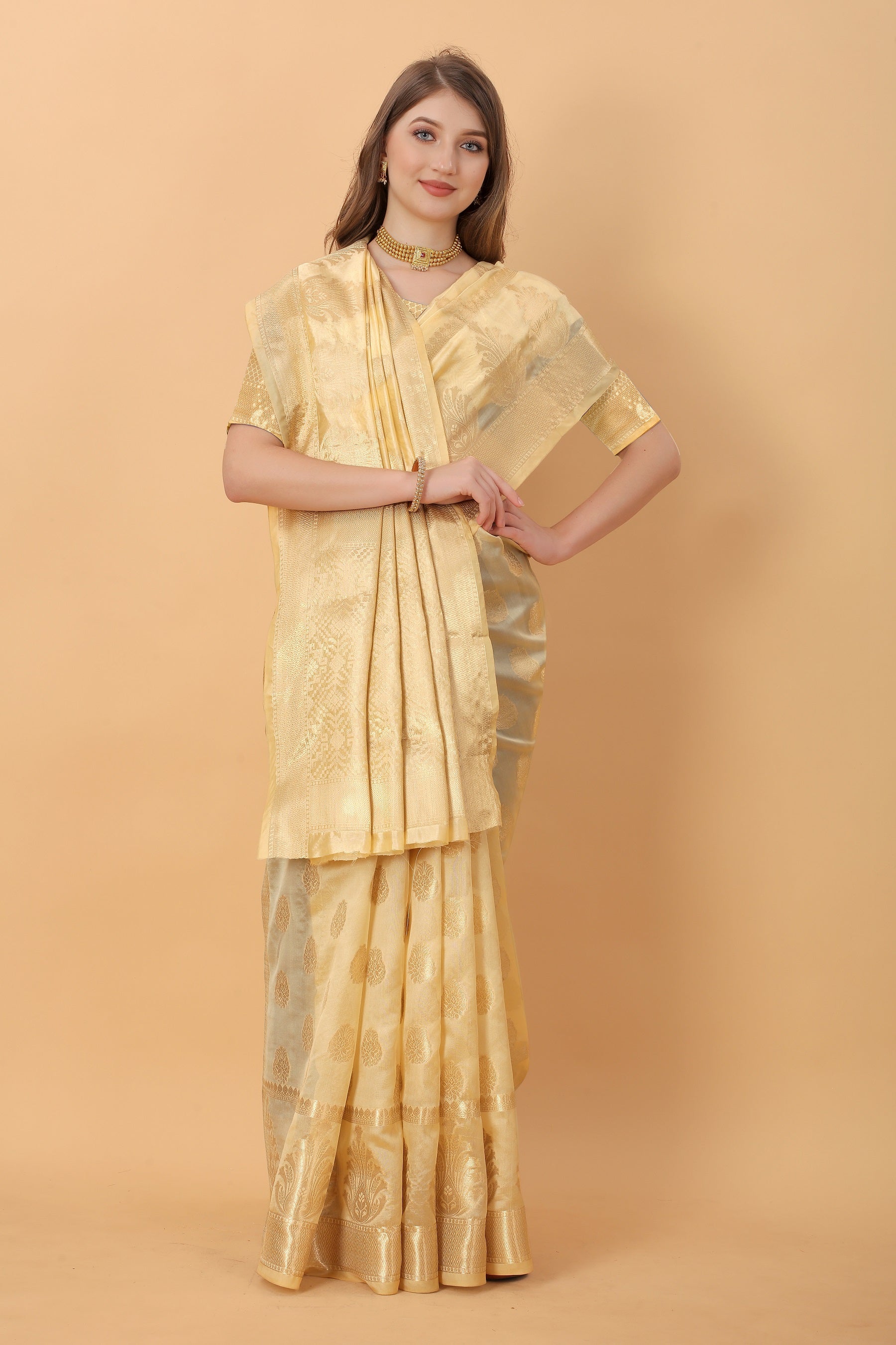 Vedant Vastram Organza Silk Banarasi Silk Saree - Gold