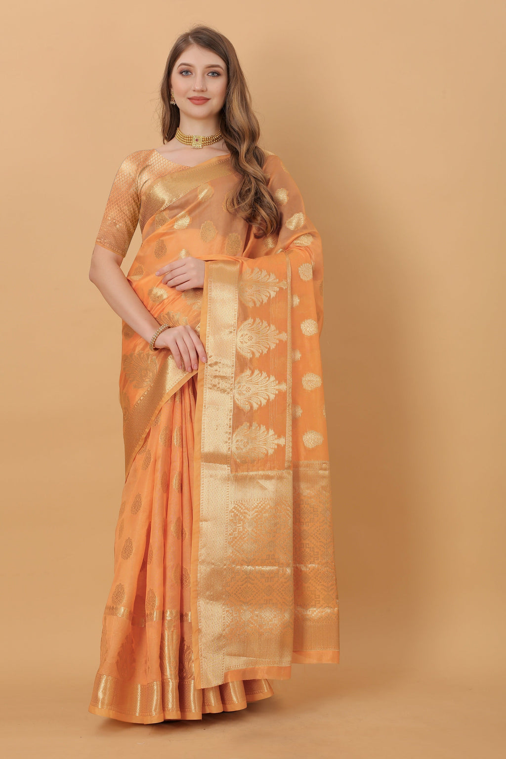 Vedant Vastram Organza Silk Banarasi Silk Saree - Orange