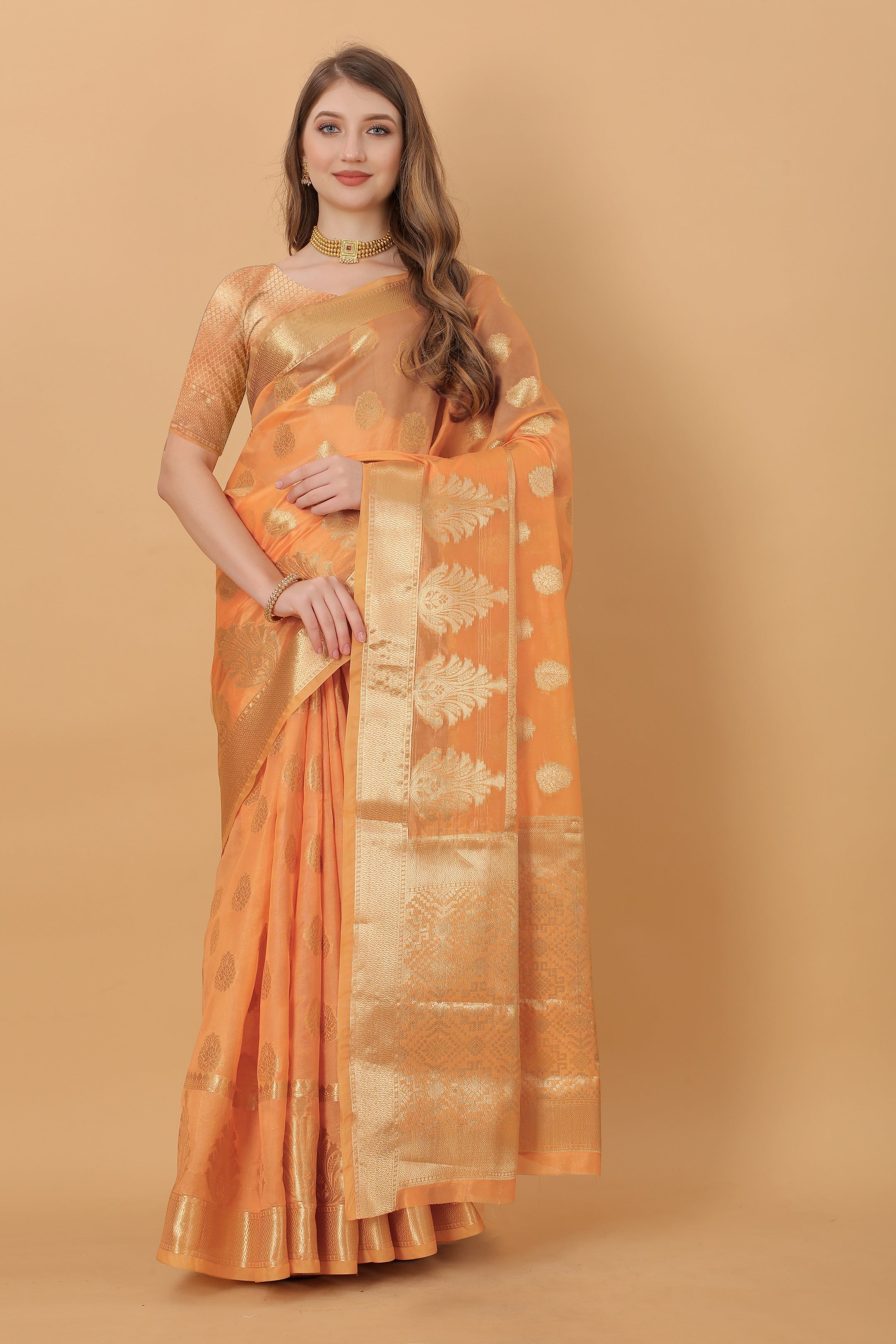 Vedant Vastram Organza Silk Banarasi Silk Saree - Orange