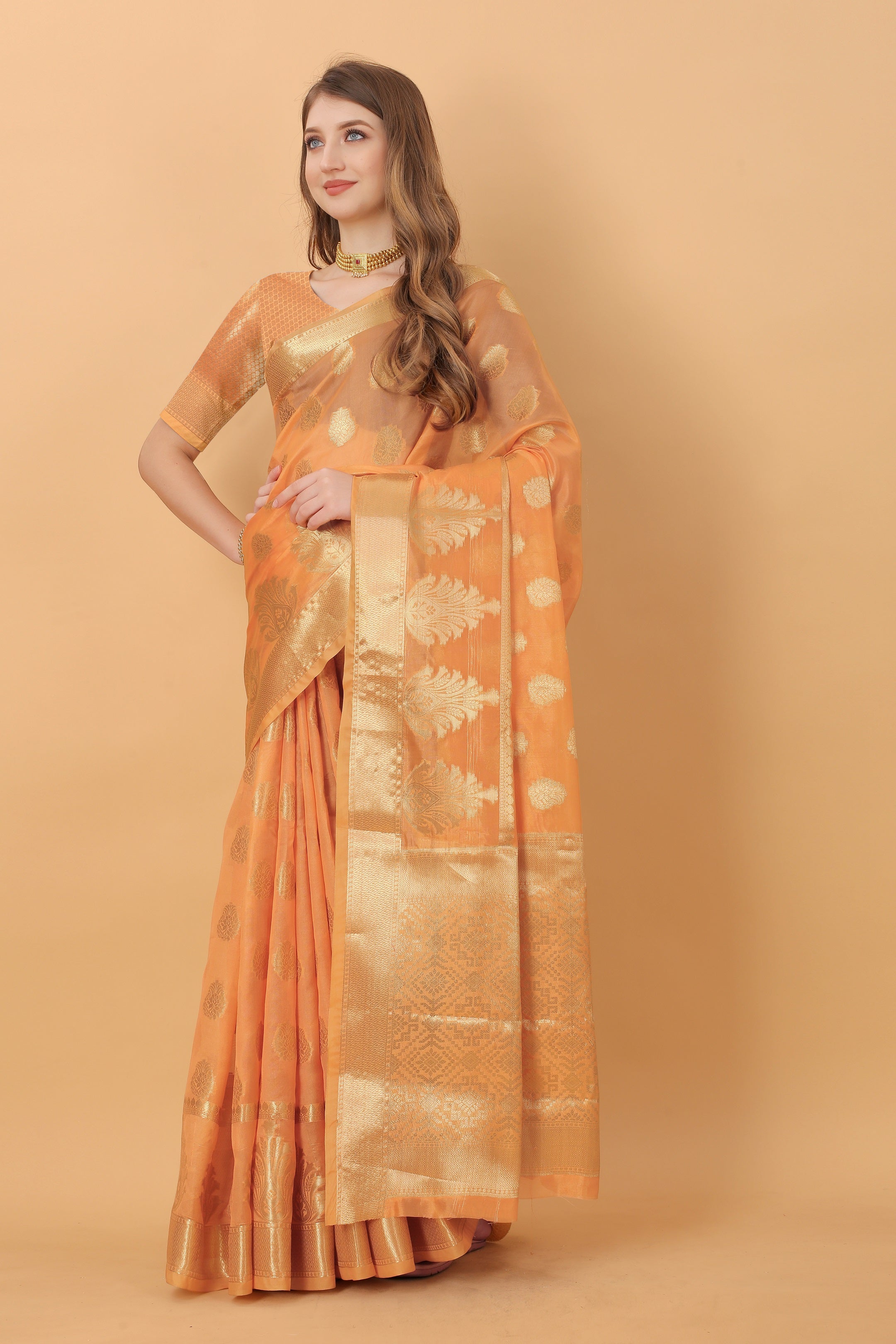 Vedant Vastram Organza Silk Banarasi Silk Saree - Orange