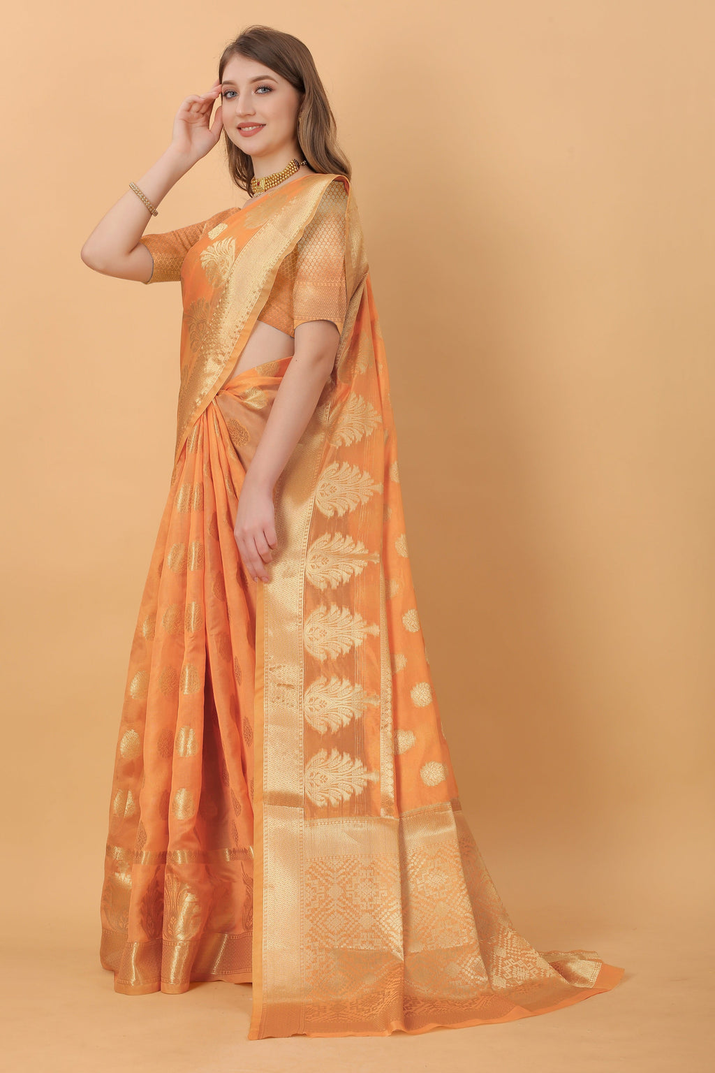 Vedant Vastram Organza Silk Banarasi Silk Saree - Orange