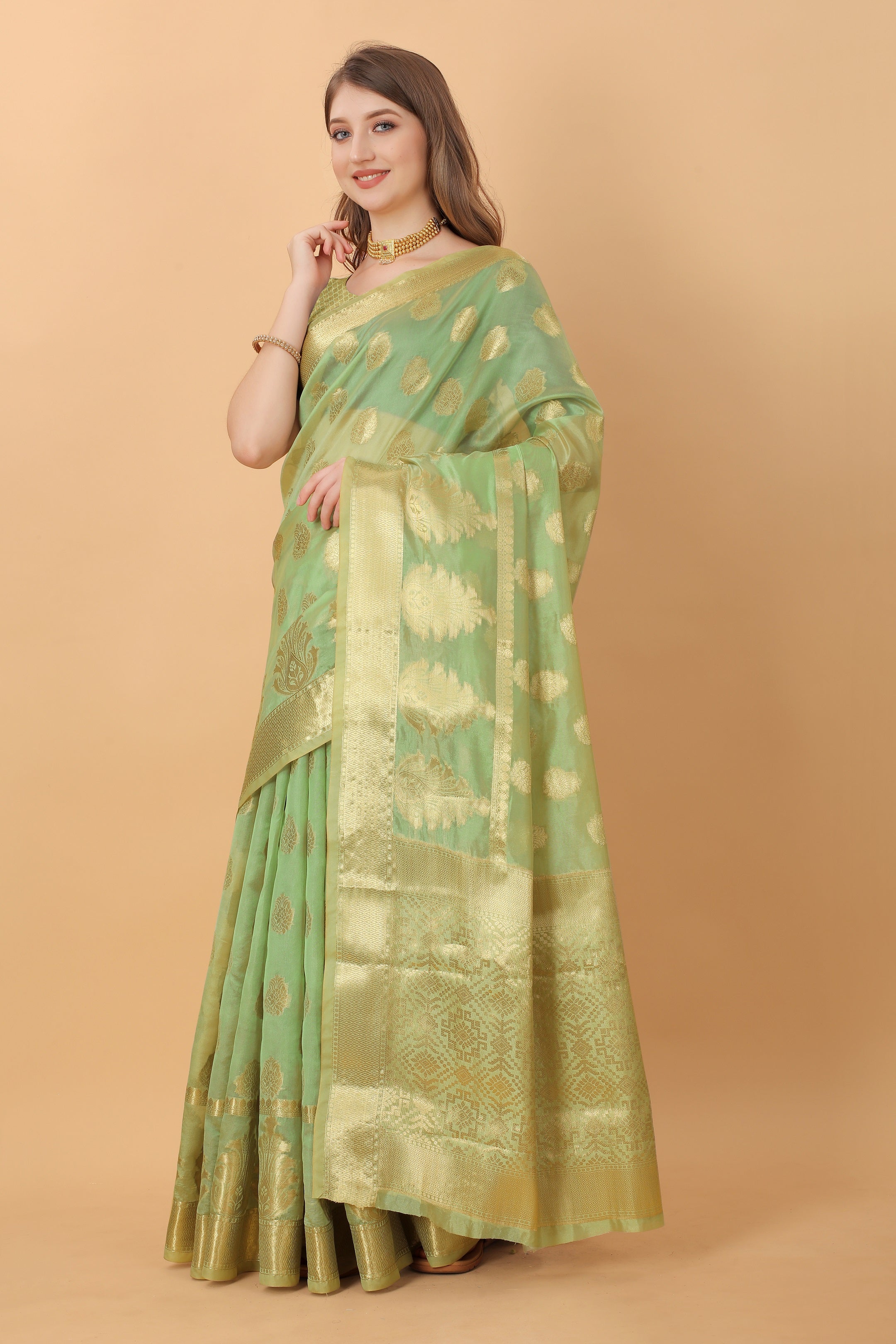 Vedant Vastram Organza Silk Banarasi Silk Saree - Parrot