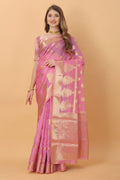 Vedant Vastram Organza Silk Banarasi Silk Saree - Pink