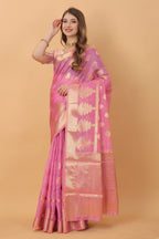 Vedant Vastram Organza Silk Banarasi Silk Saree - Pink