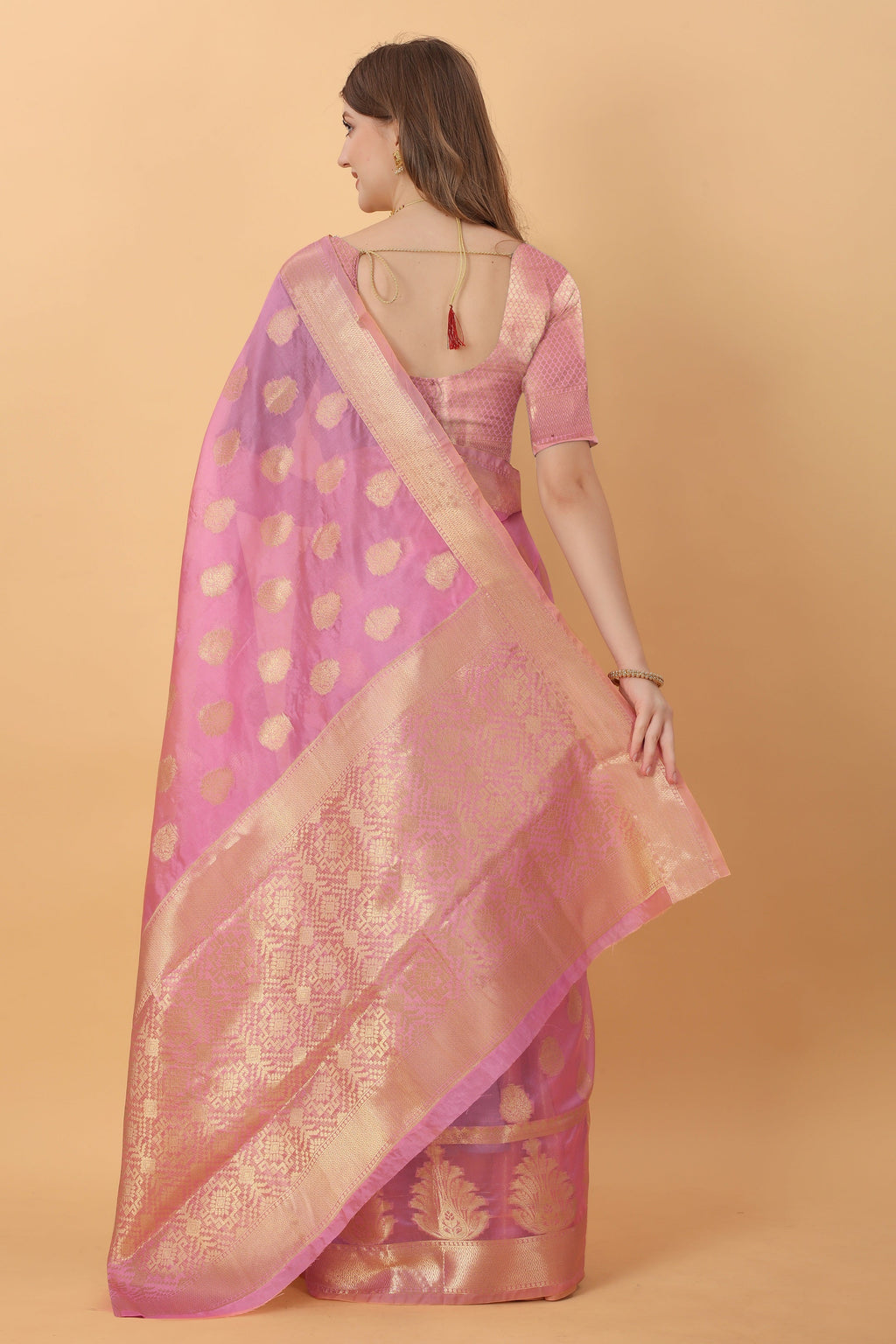 Vedant Vastram Organza Silk Banarasi Silk Saree - Pink