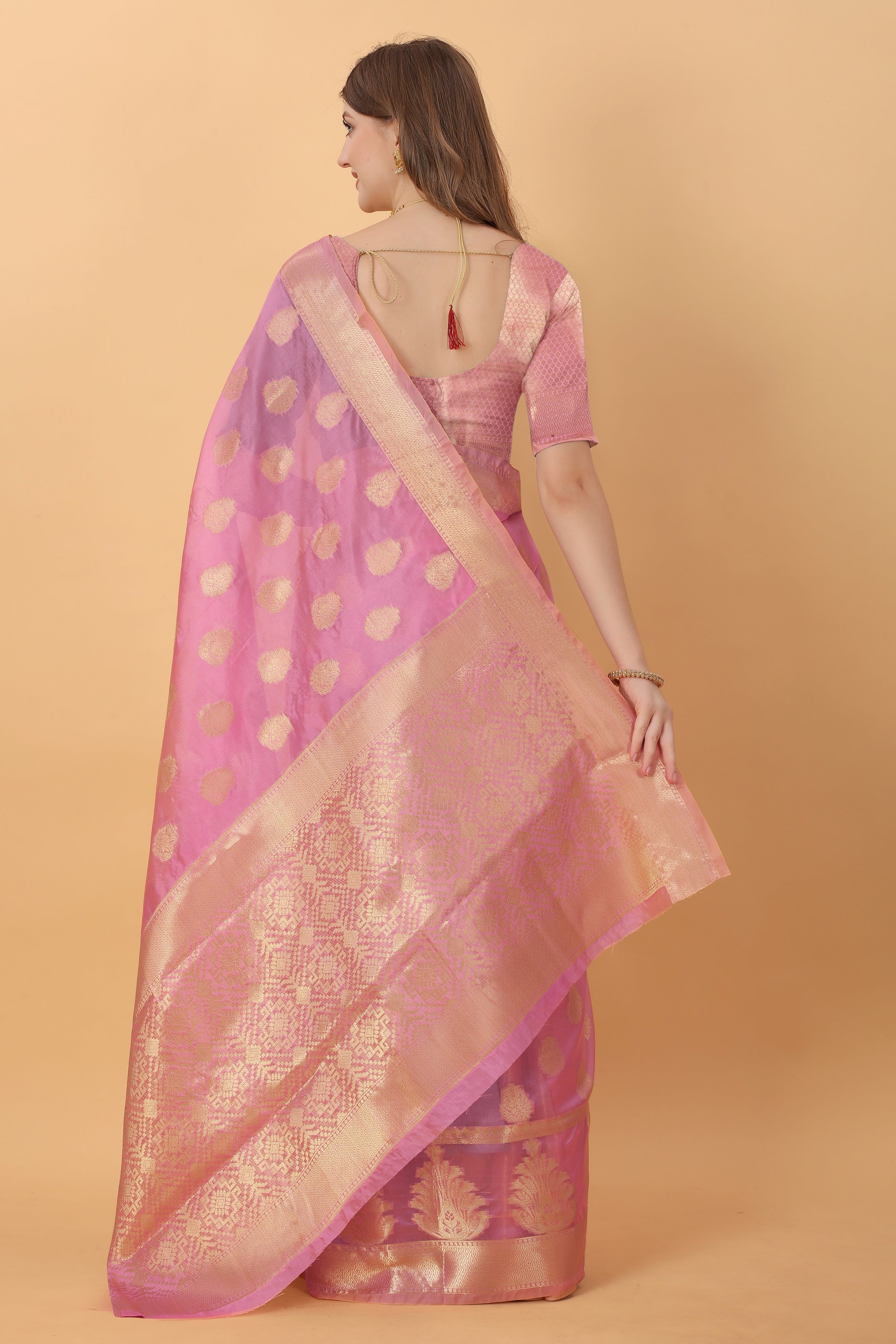Vedant Vastram Organza Silk Banarasi Silk Saree - Pink