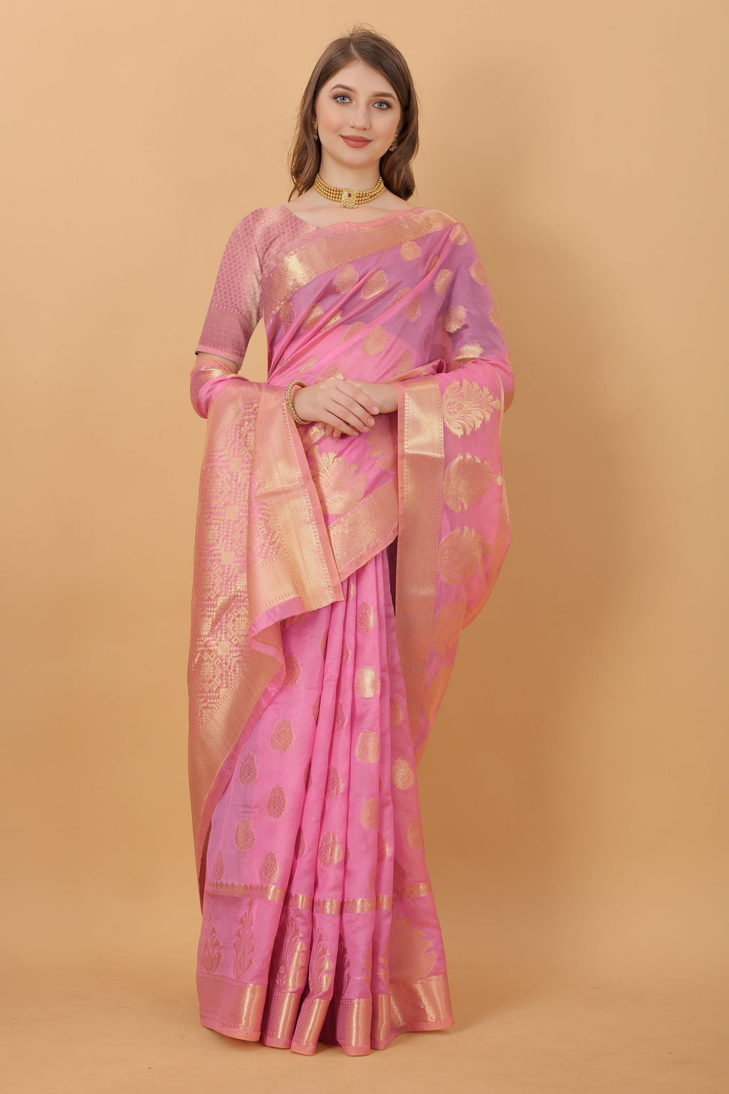 Vedant Vastram Organza Silk Banarasi Silk Saree - Pink