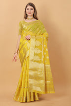Vedant Vastram Organza Silk Banarasi Silk Saree - Yellow
