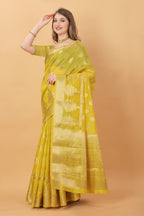 Vedant Vastram Organza Silk Banarasi Silk Saree - Yellow