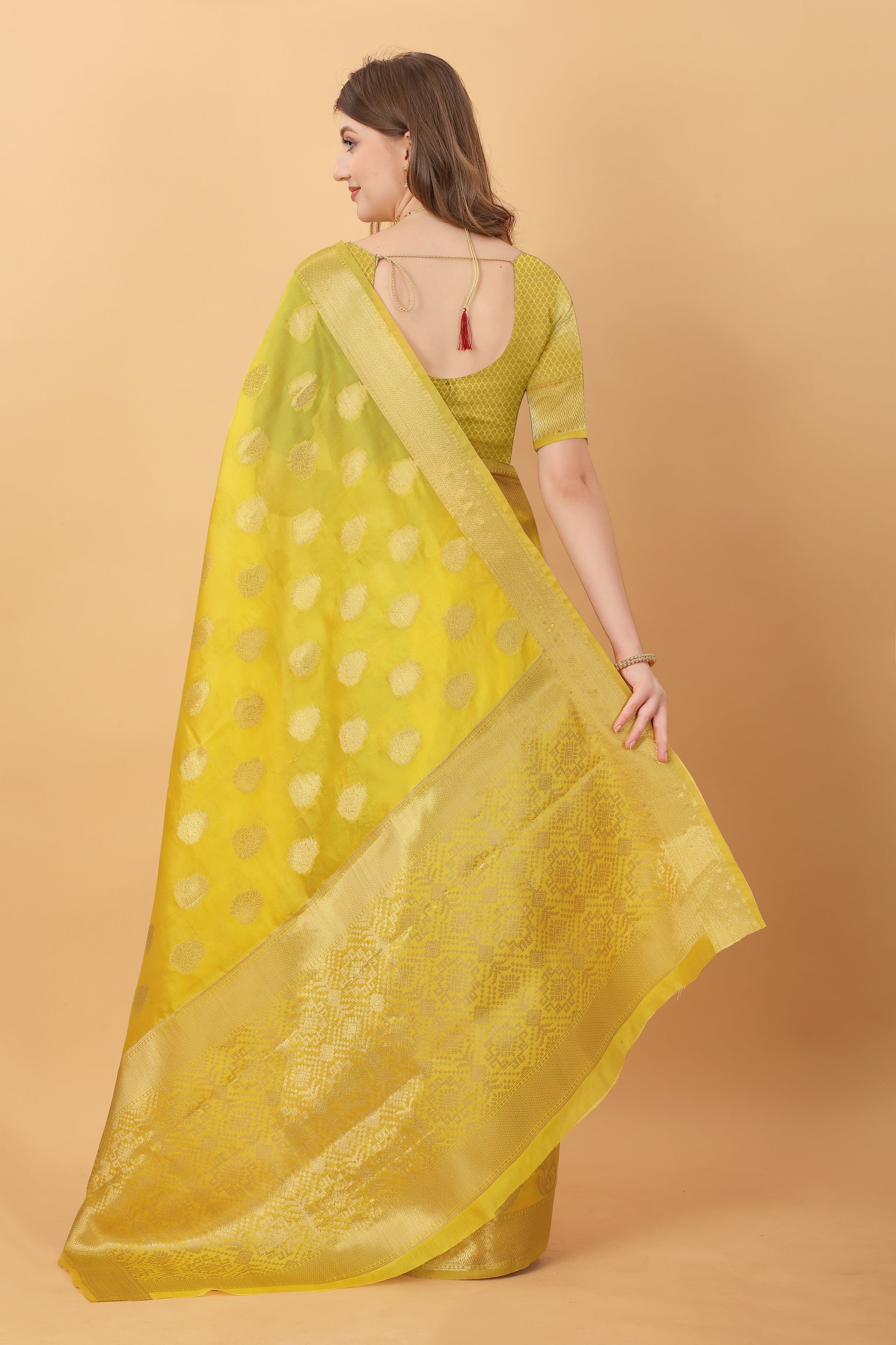 Vedant Vastram Organza Silk Banarasi Silk Saree - Yellow