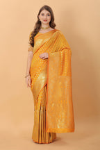 Vedant Vastram Soft Litchi Silk Kanjeevaram Saree - Mustard