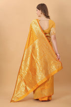 Vedant Vastram Soft Litchi Silk Kanjeevaram Saree - Mustard