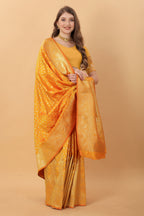 Vedant Vastram Soft Litchi Silk Kanjeevaram Saree - Mustard