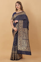 Vedant Vastram Soft Litchi Silk Kanjeevaram Saree - Navy
