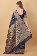 Vedant Vastram Soft Litchi Silk Kanjeevaram Saree - Navy
