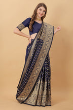 Vedant Vastram Soft Litchi Silk Kanjeevaram Saree - Navy