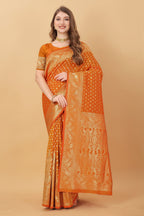 Vedant Vastram Soft Litchi Silk Kanjeevaram Saree - Orange