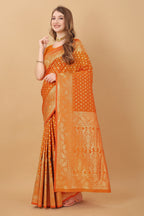 Vedant Vastram Soft Litchi Silk Kanjeevaram Saree - Orange