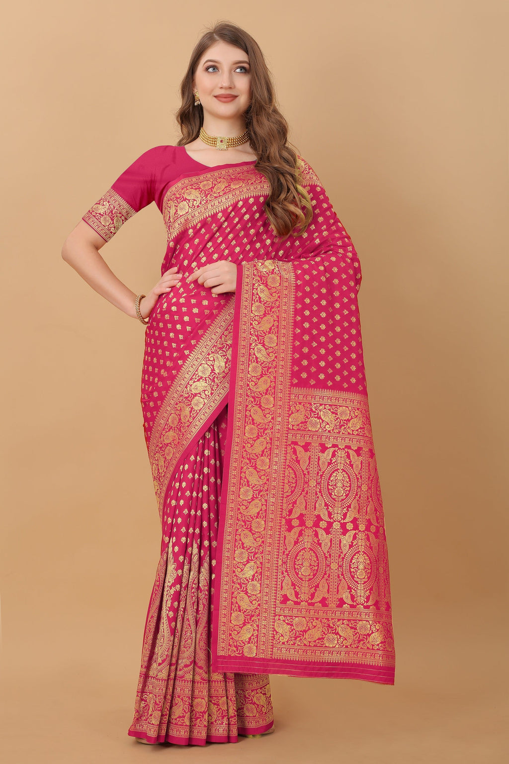 Vedant Vastram Soft Litchi Silk Kanjeevaram Saree - Pink