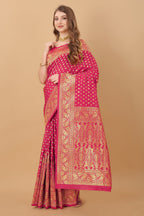 Vedant Vastram Soft Litchi Silk Kanjeevaram Saree - Pink