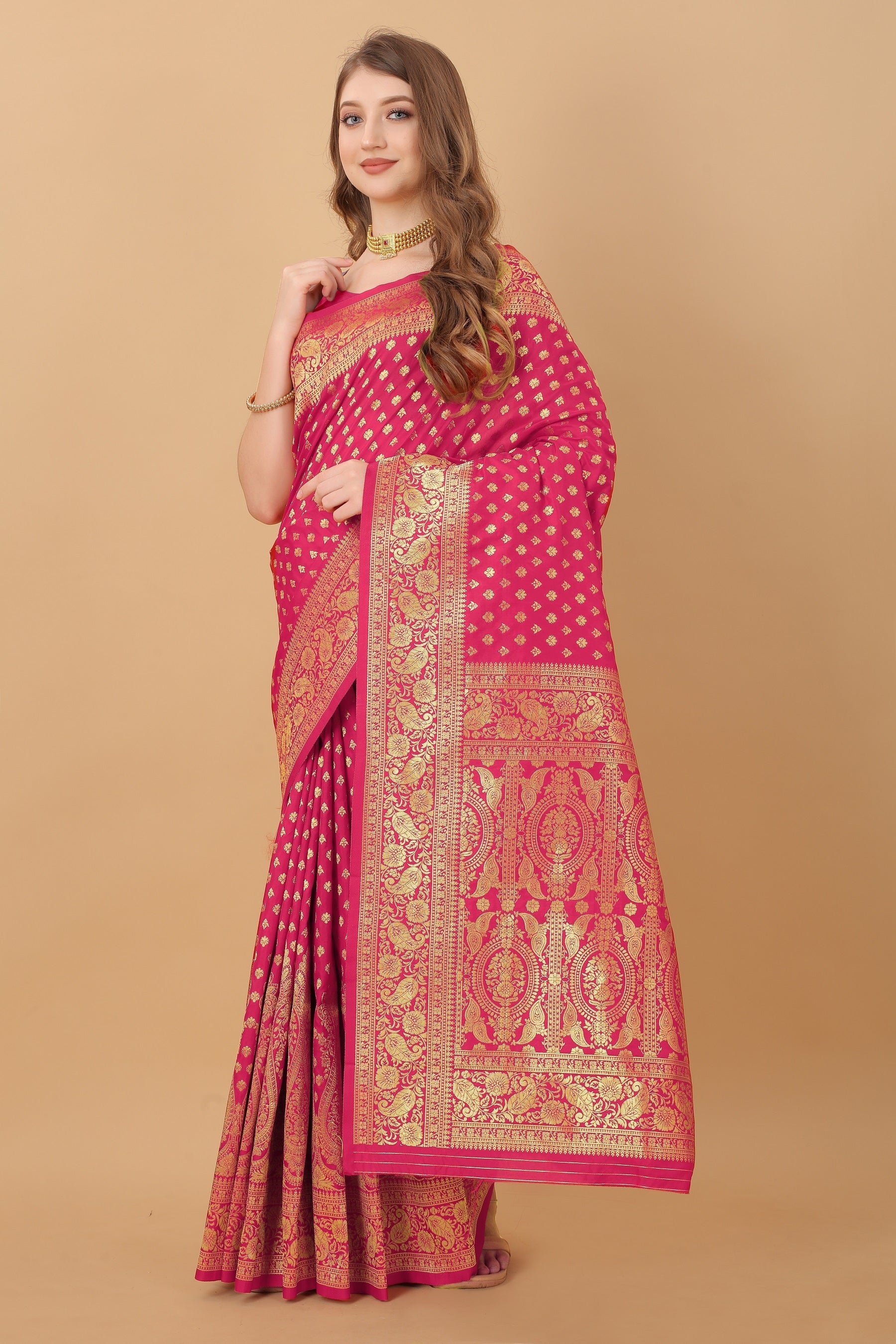 Vedant Vastram Soft Litchi Silk Kanjeevaram Saree - Pink
