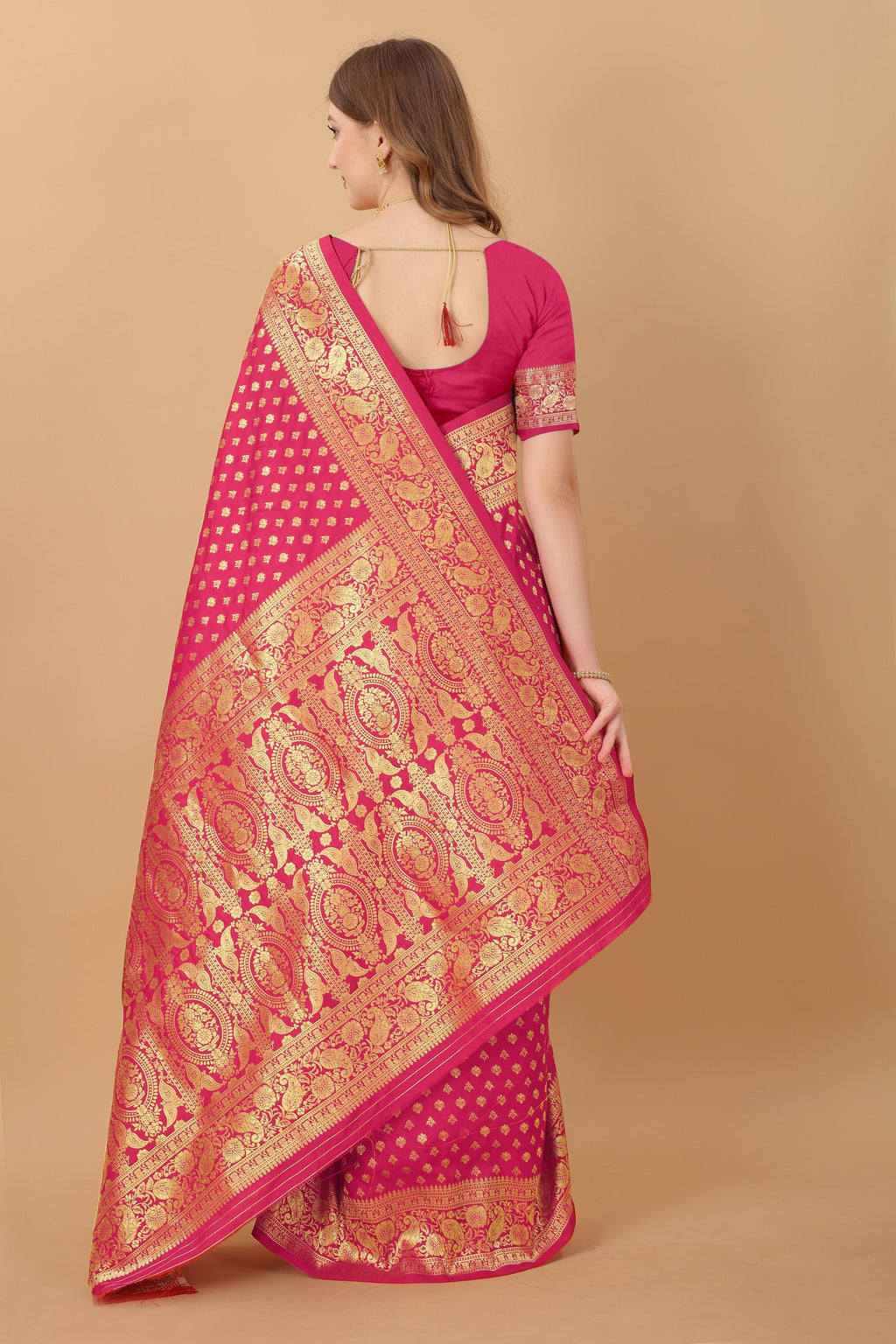 Vedant Vastram Soft Litchi Silk Kanjeevaram Saree - Pink