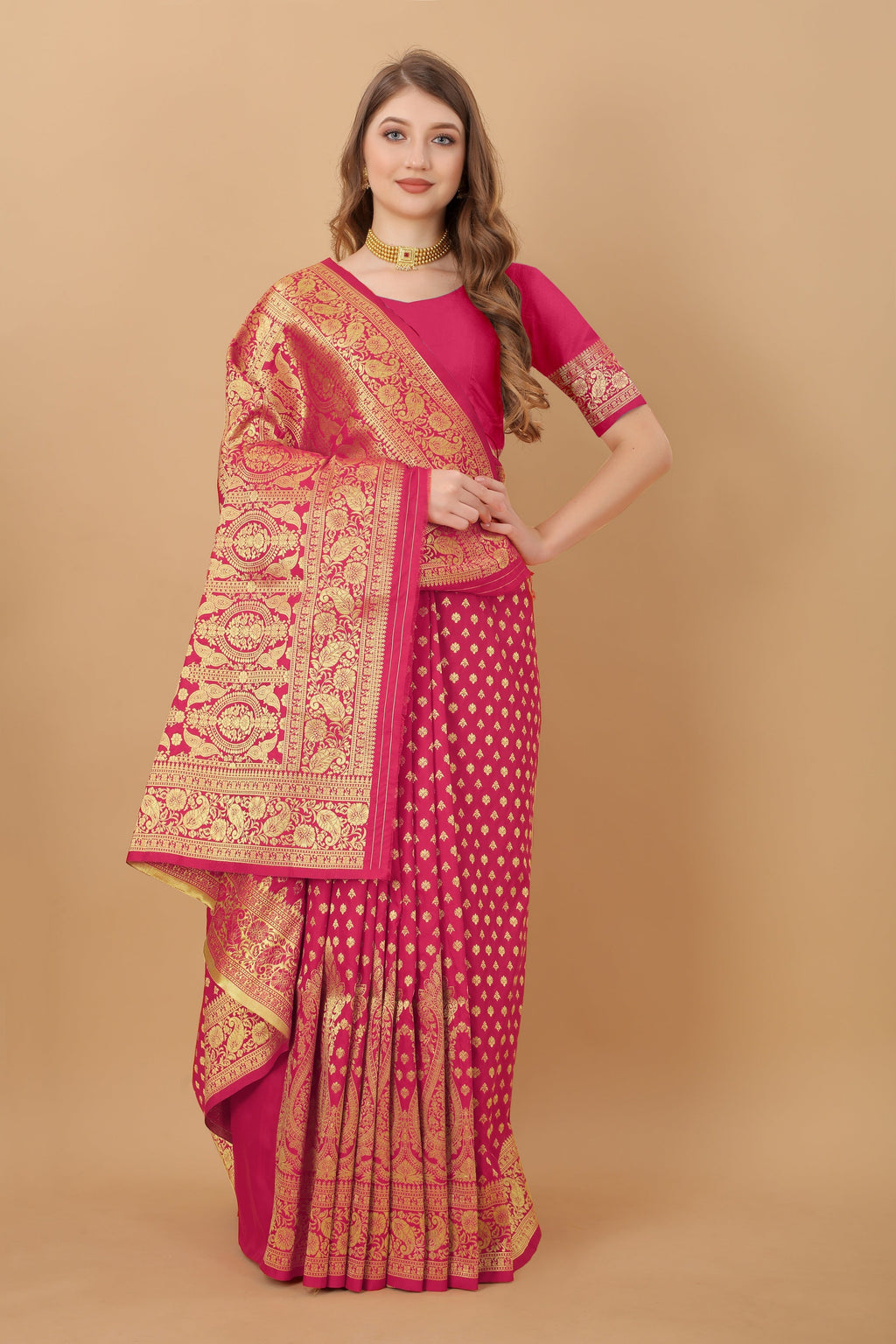 Vedant Vastram Soft Litchi Silk Kanjeevaram Saree - Pink