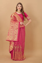 Vedant Vastram Soft Litchi Silk Kanjeevaram Saree - Pink