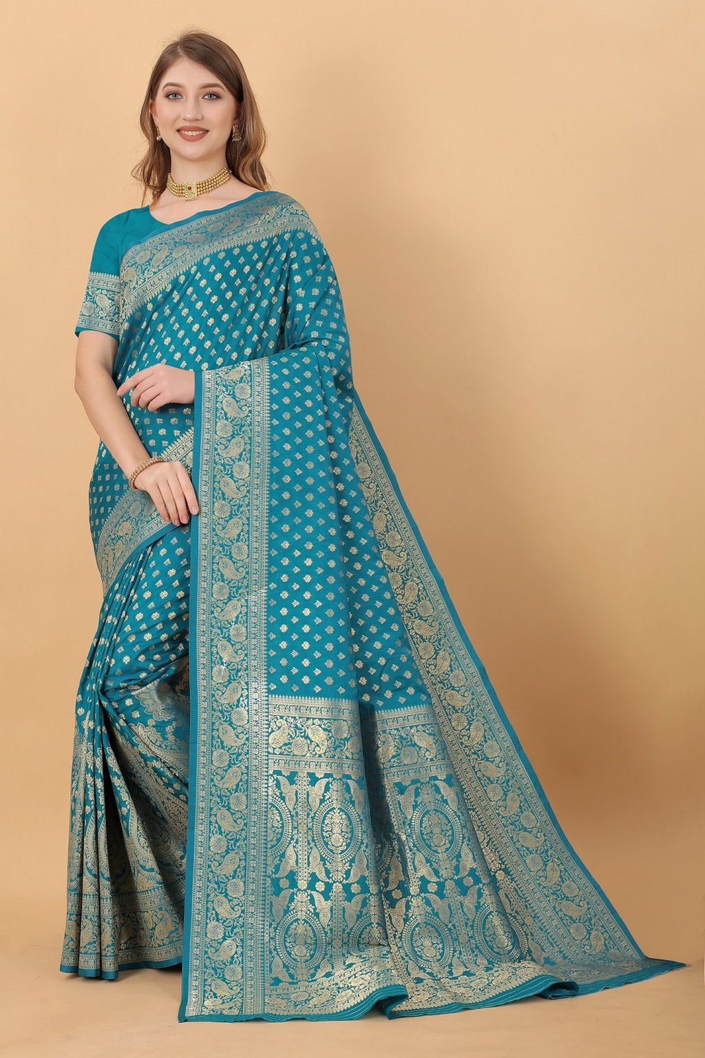 Vedant Vastram Soft Litchi Silk Kanjeevaram Saree - Rama