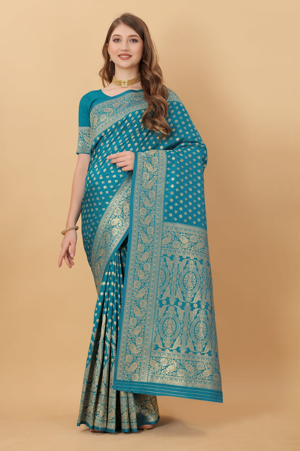 Vedant Vastram Soft Litchi Silk Kanjeevaram Saree - Rama