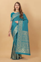 Vedant Vastram Soft Litchi Silk Kanjeevaram Saree - Rama