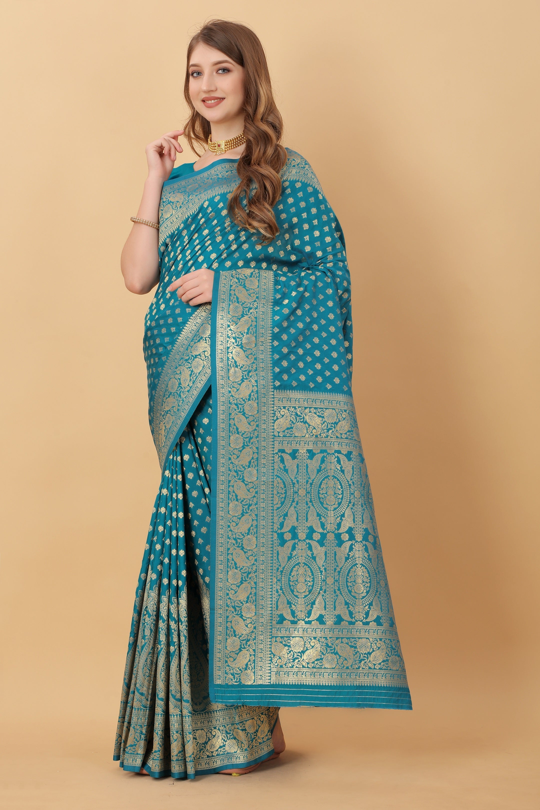 Vedant Vastram Soft Litchi Silk Kanjeevaram Saree - Rama