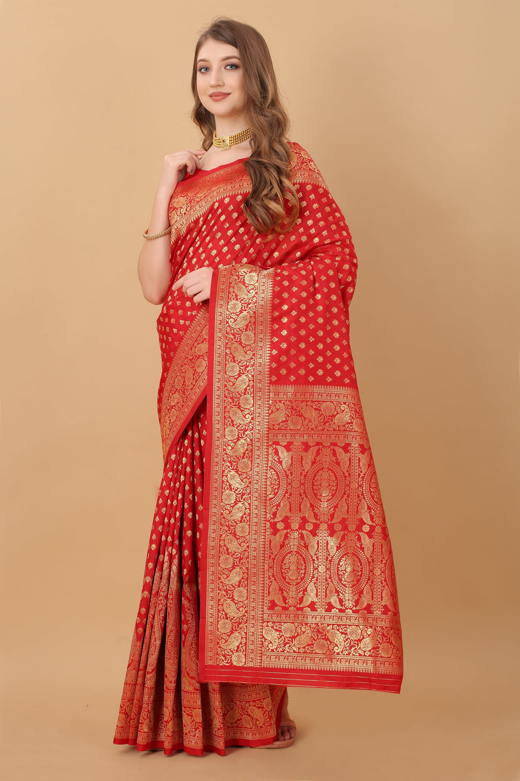 Vedant Vastram Soft Litchi Silk Kanjeevaram Saree - Red