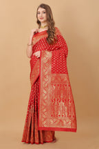 Vedant Vastram Soft Litchi Silk Kanjeevaram Saree - Red